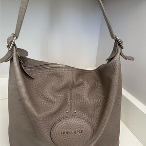 Longchamp Gray Textured Shoulder Bag
